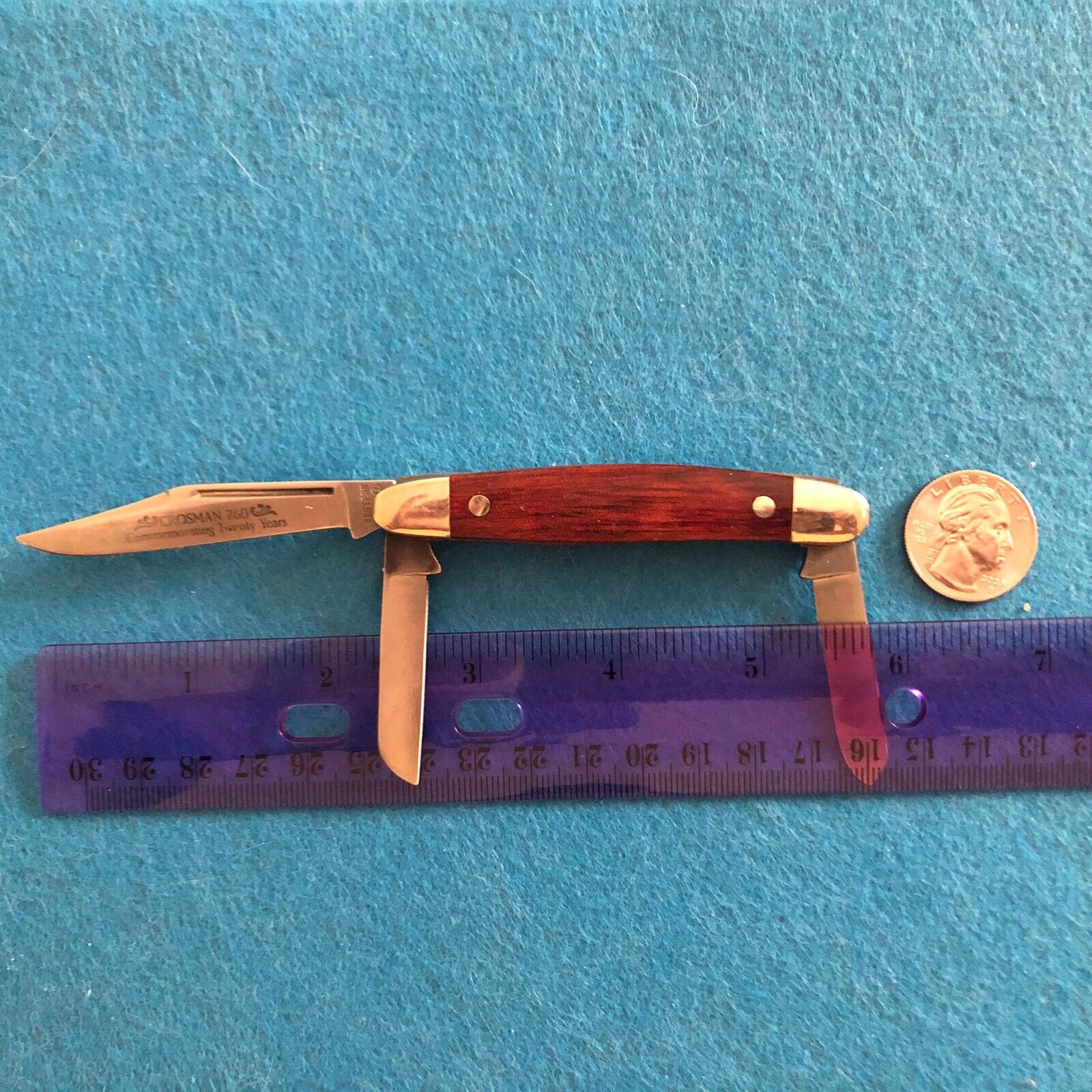 Vintage Crosman Pocket Knife  Wood Handle 2” W/Stainless Steel Ends & Blade Rare