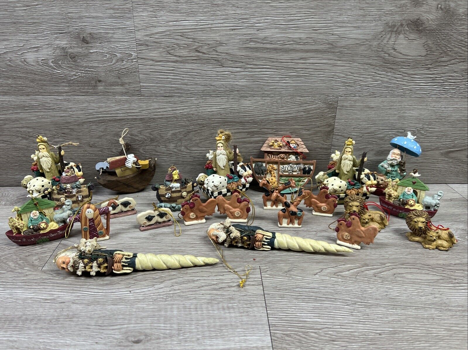 Lot of 23 VTG Noah’s Ark Themed Christmas Ornaments Animals Resin And Ceramic