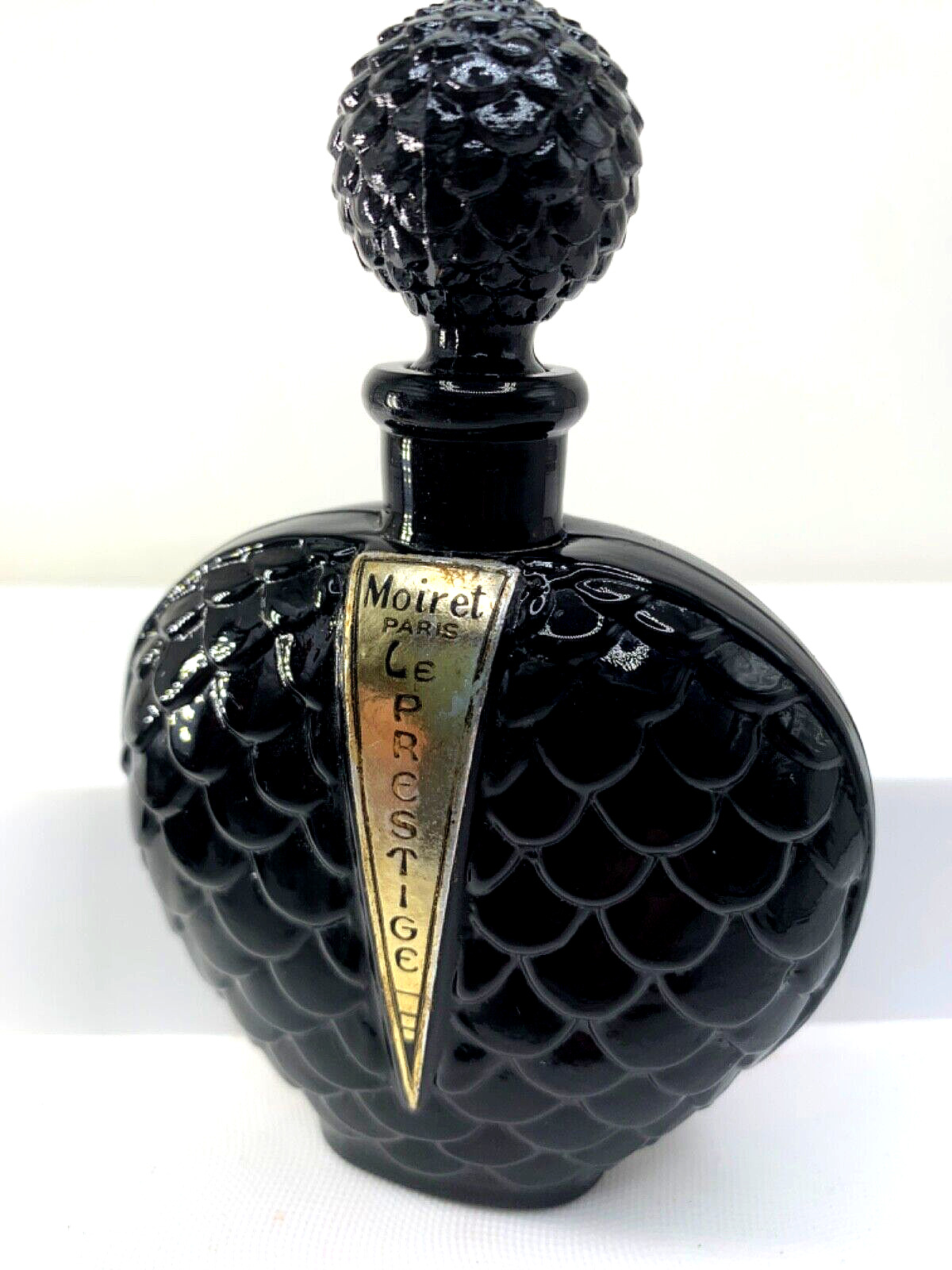 Stunning   Vintage black perfume bottle.  Le Prestige by Moiret.  1930.