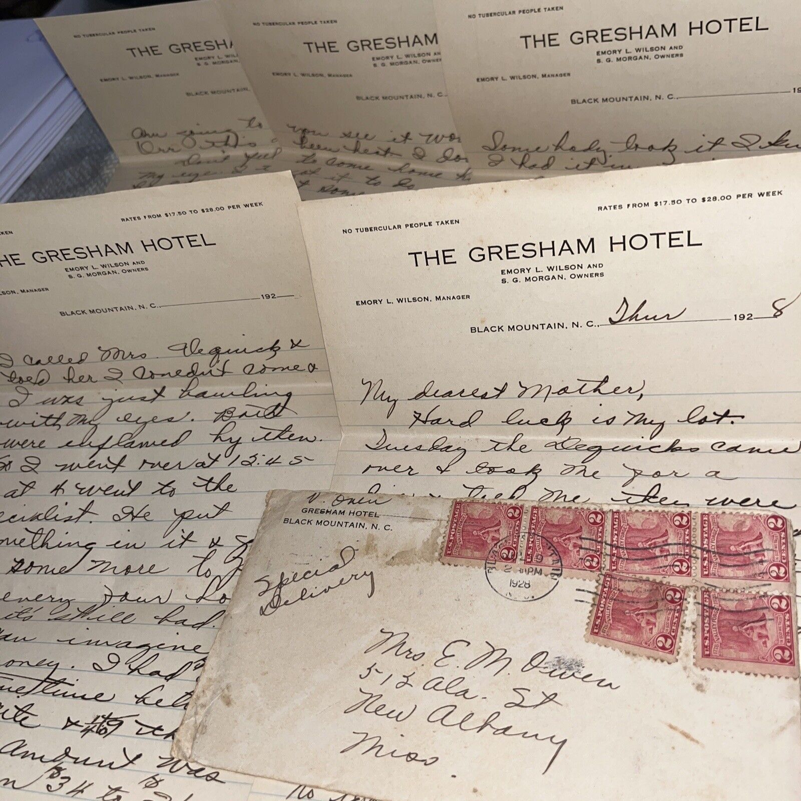 Antique 1928 Letter Home with The Gresham Hotel Letterhead Black Mountain NC