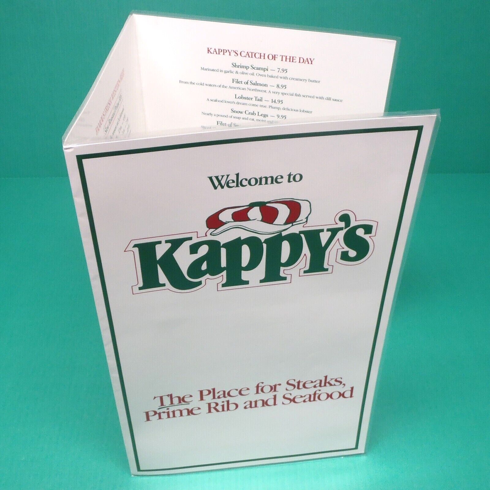 Vintage KAPPY'S Steaks Prime Rib Seafood Restaurant Menu - Morton Grove Illinois