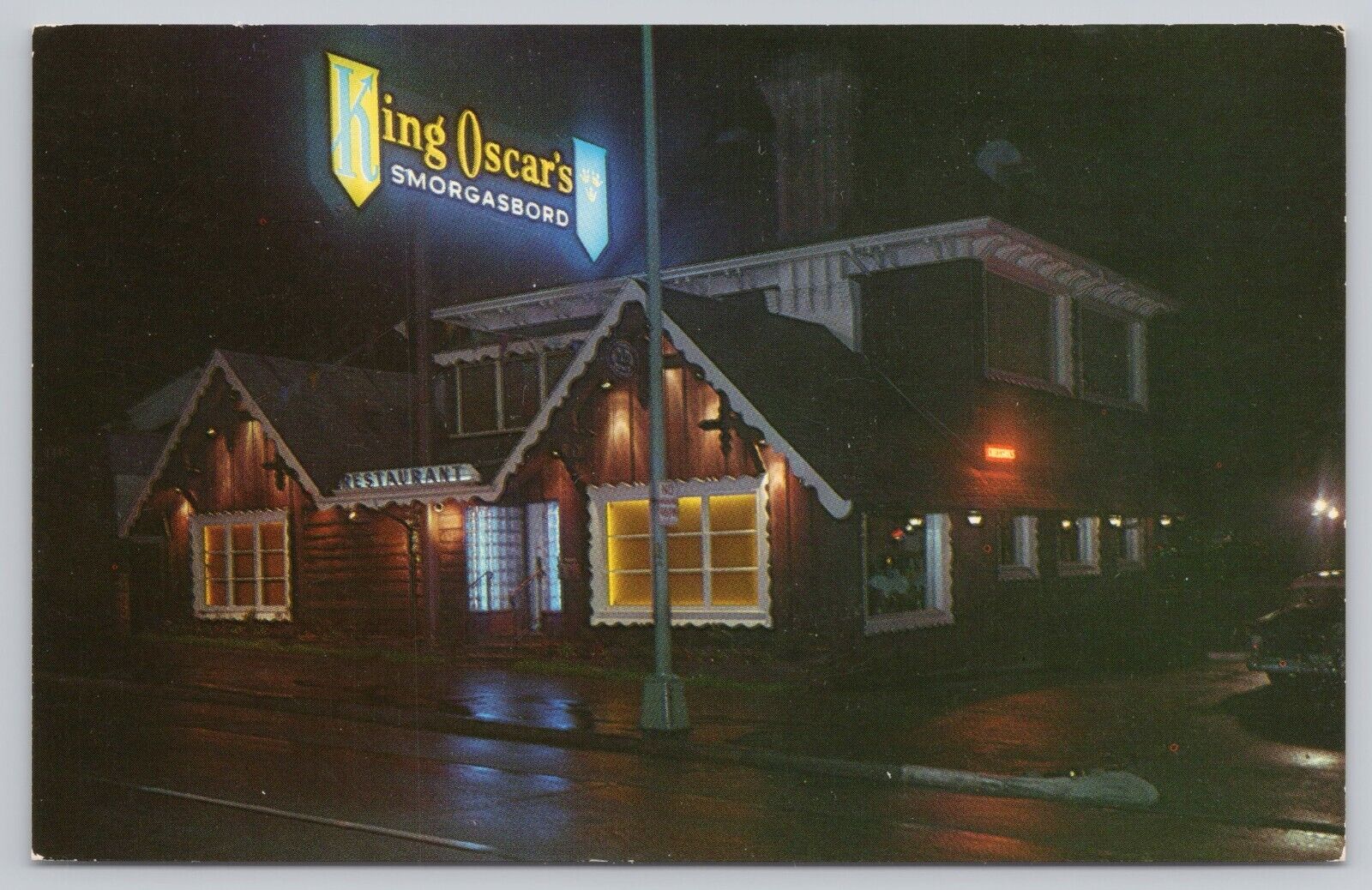 Seattle Washington, King Oscar\'s Smorgasbord Restaurant Night, Vintage Postcard