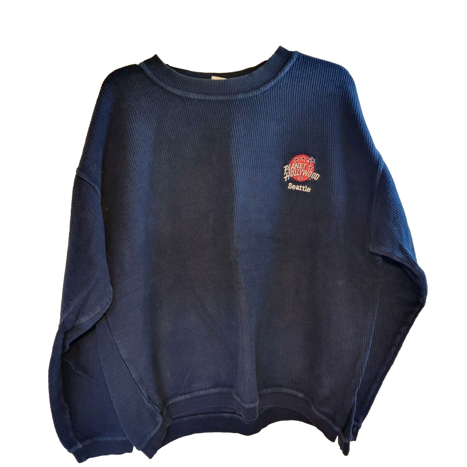 Vintage Planet Hollywood Seattle Sweatshirt Corduroy Crewneck Mens Small Blue