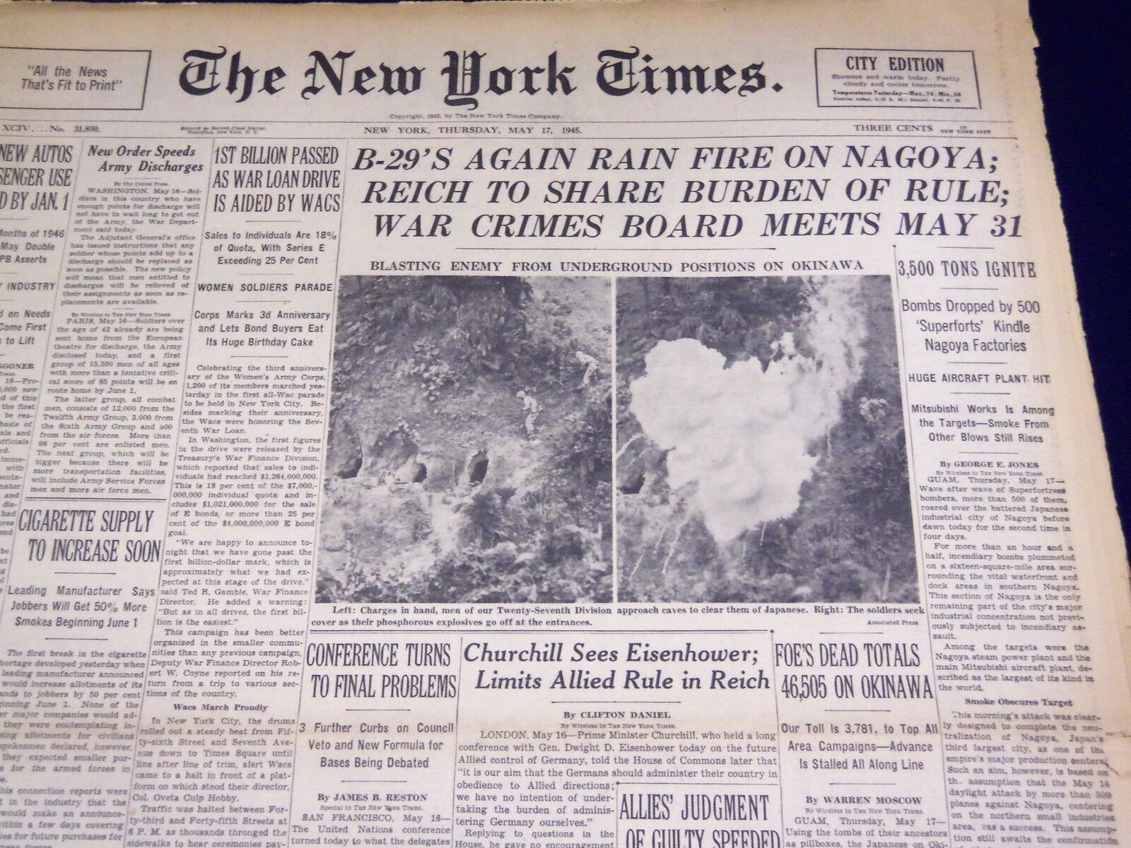 1945 MAY 17 NEW YORK TIMES - B-29'S MAIN RAIN FIRE ON MAGOYA - NT 556