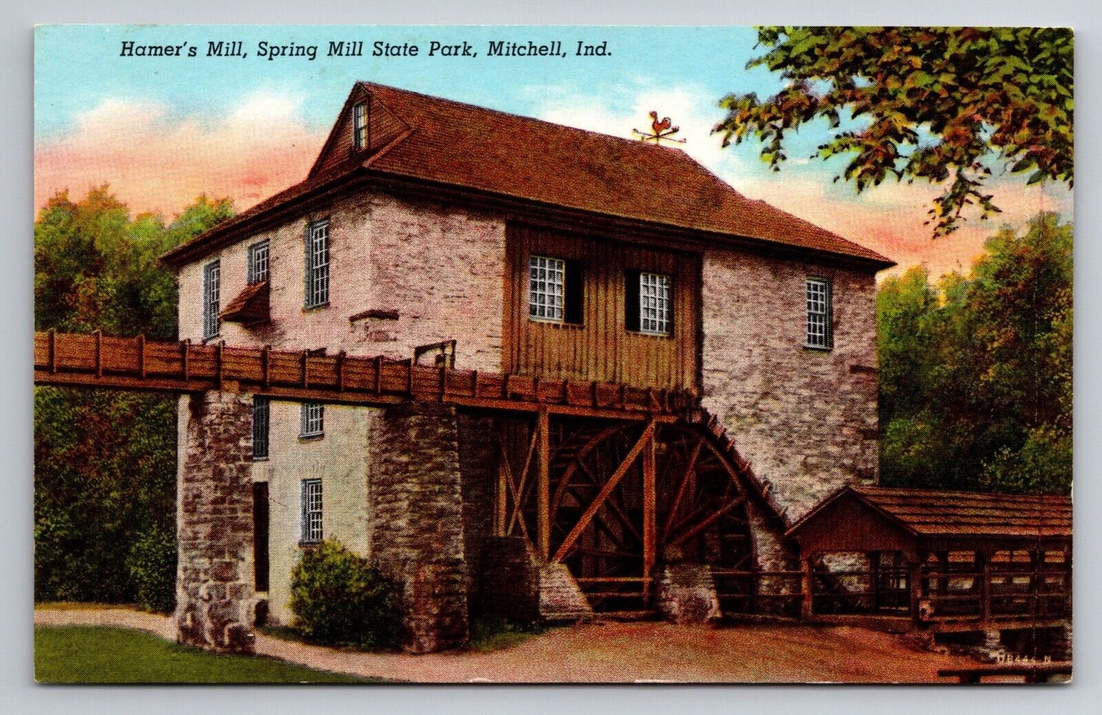 Hamer\'s Mill,Spring Mill State Park,WaterWheel,Mitchell,Indiana VTG UNP Postcard