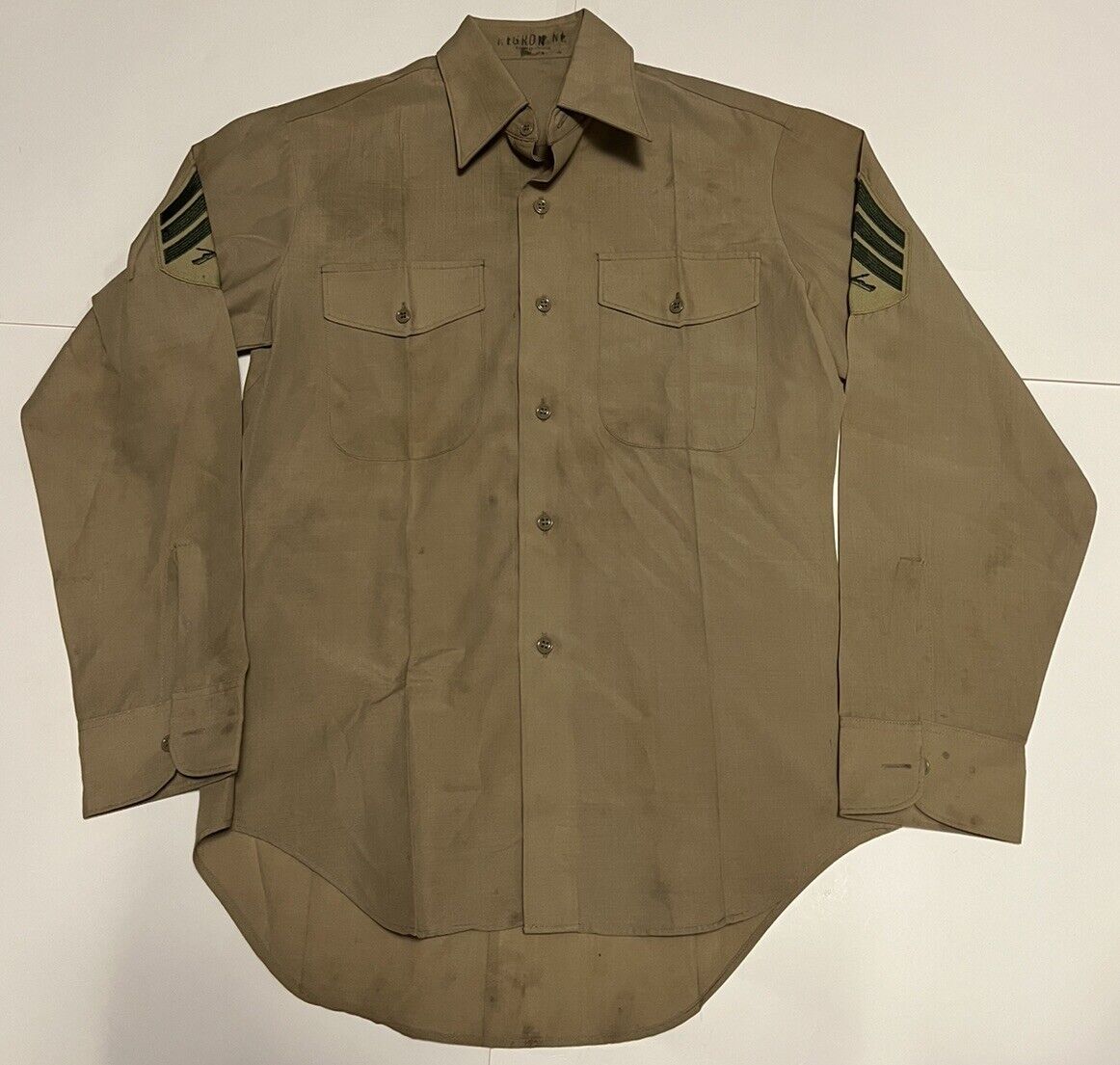 Vintage 70s 80s Poly Wool Khaki Longsleeve Military Shirt 60s Style Vietnam Sz M