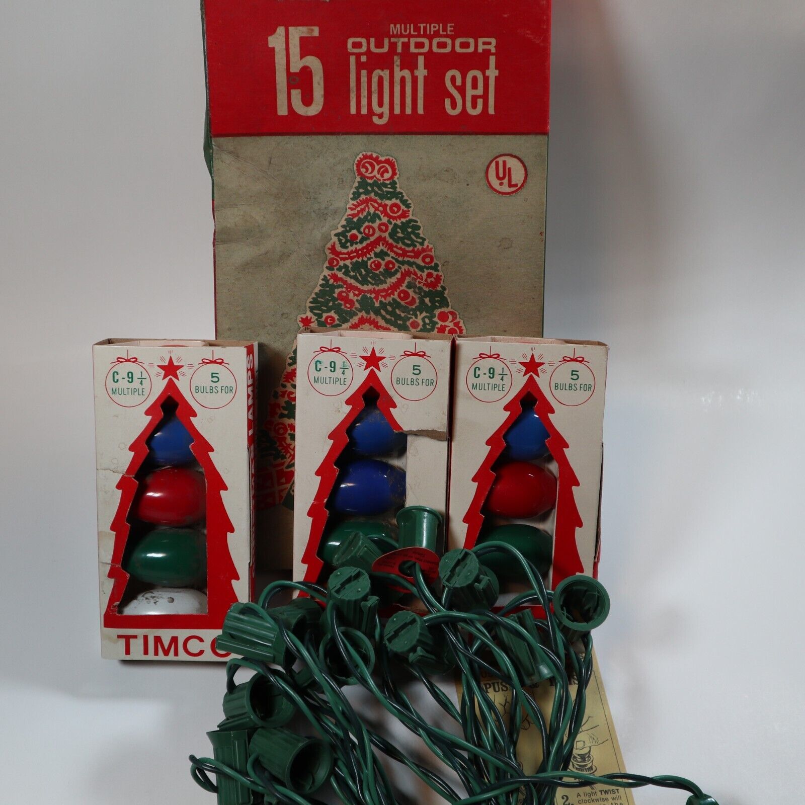 VTG Timco Multiple Outdoor Indoor Christmas Lights + String 15 Bulb C9 1/4 Color