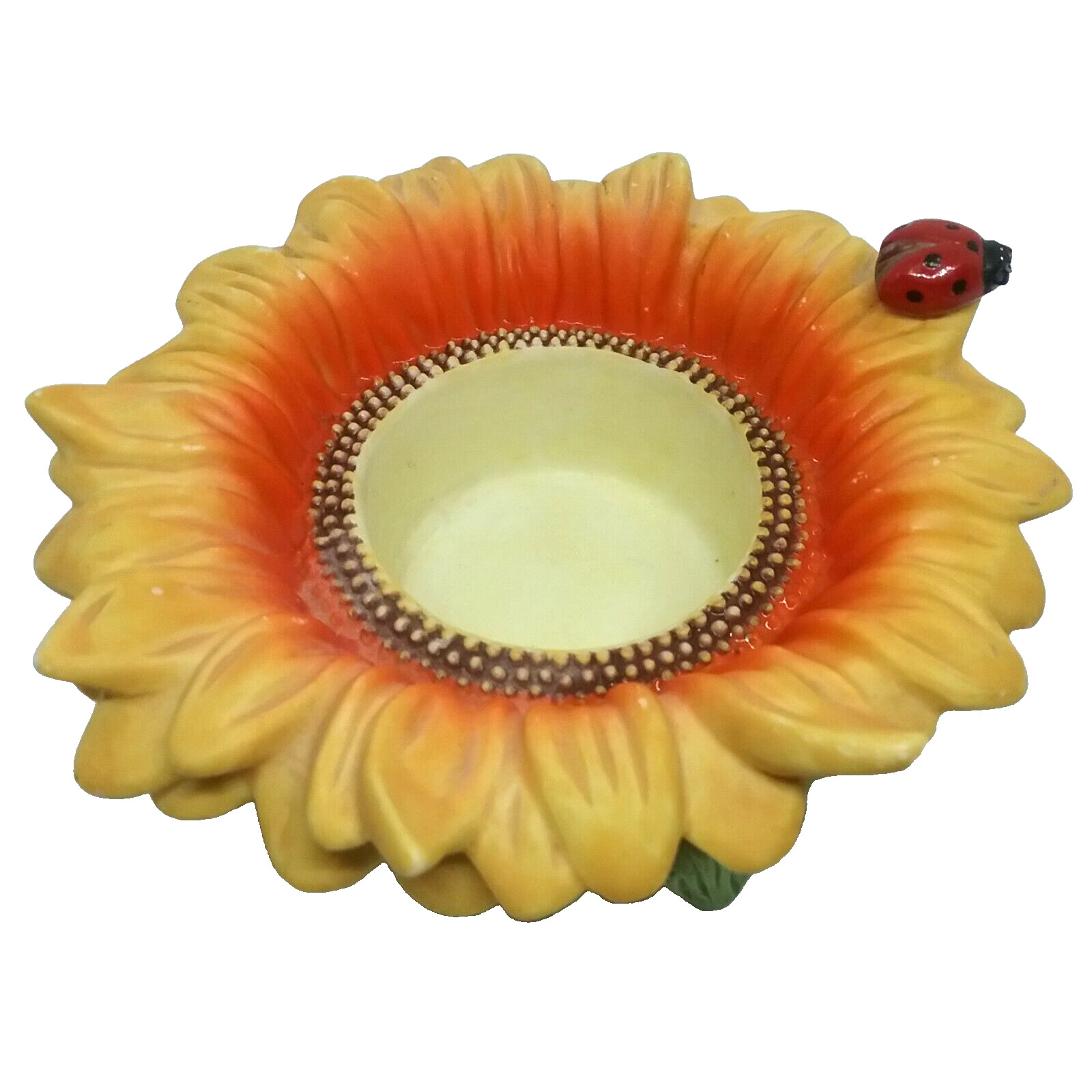 Party lite Sunflower Flower Tea Light Holder Yellow Orange Petals Lady Bug