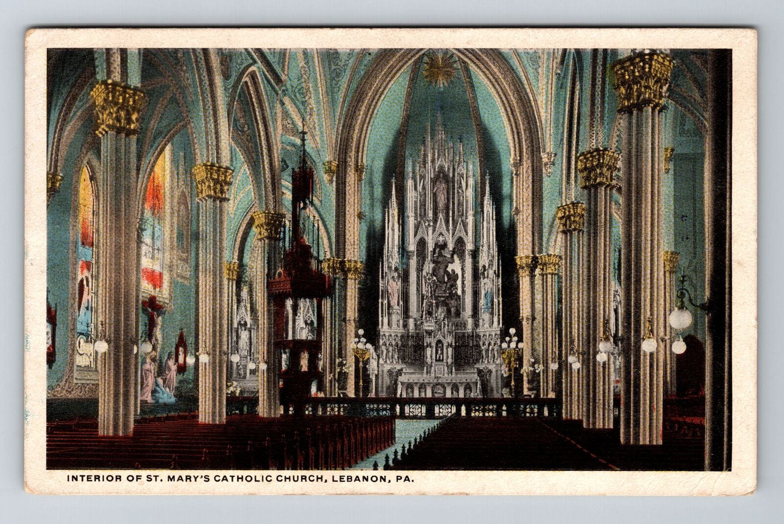 Lebanon PA-Pennsylvania Interior St Mary Catholic Church Vintage c1918 Postcard