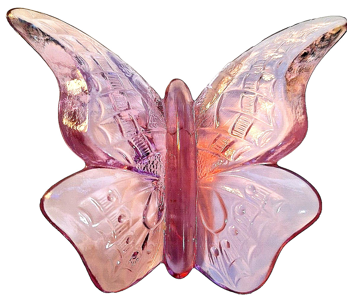Fenton Art Glass Butterfly Pink Signed Vintage Figurine Paperweight 