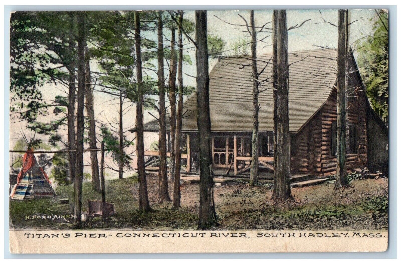 South Hadley Massachusetts Postcard Titan's Pier Connecticut River c1908 Vintage