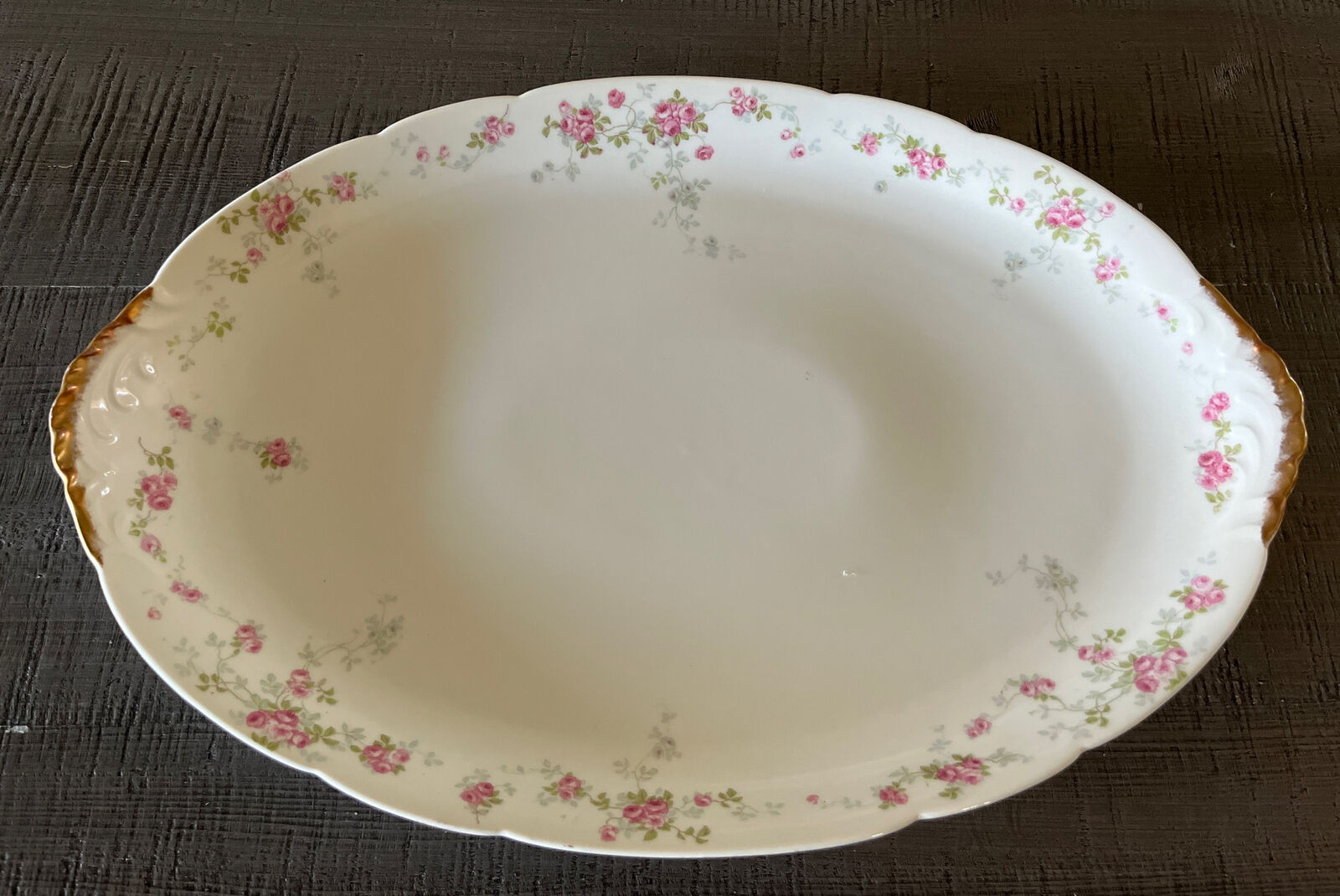 Antique Porcelain Limoges France Pink Roses XLG.Serving Platter Marshall Field’s