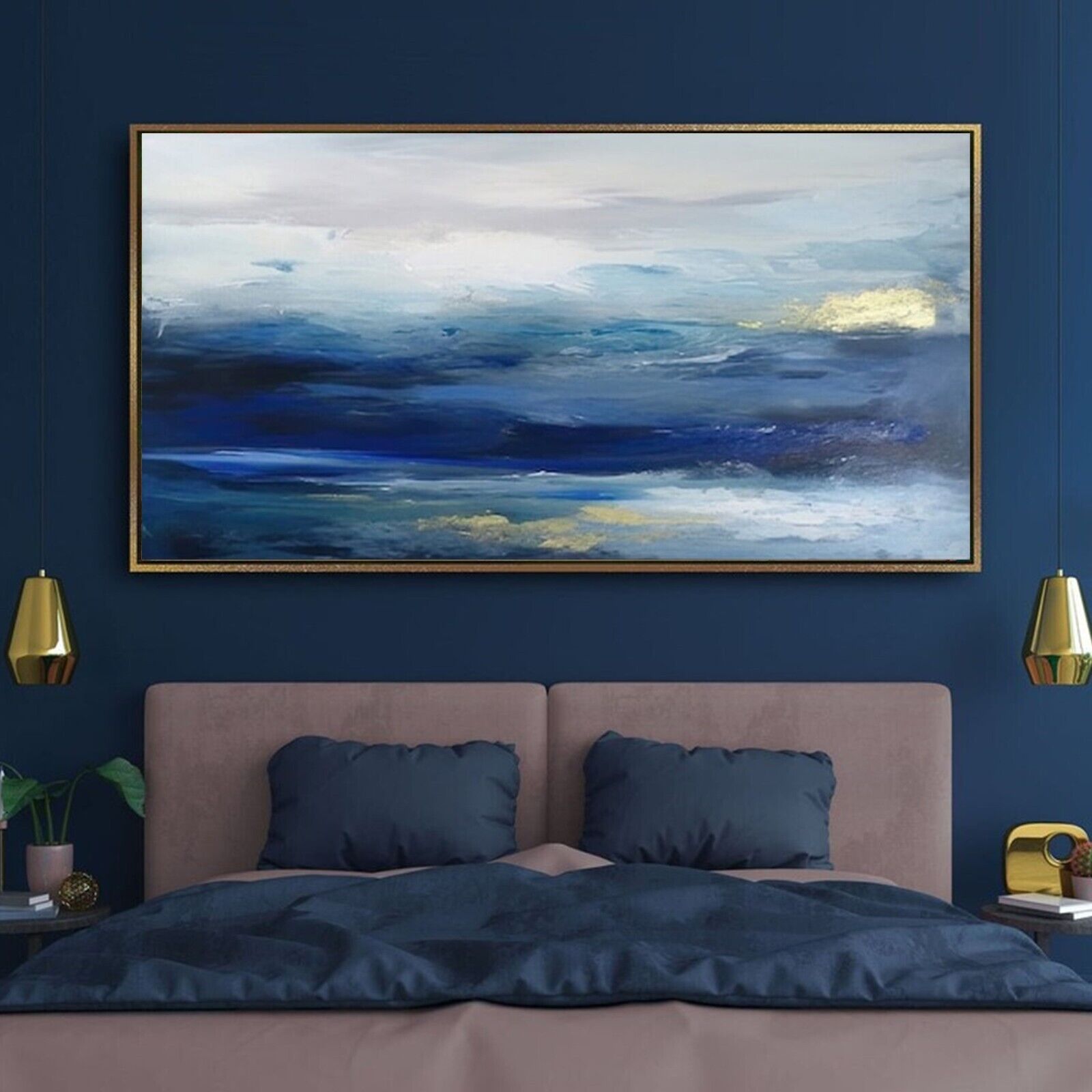 Sale Abstract Blue Ocean Sunset 60H X 48W Original Painting $2,495 Now $995