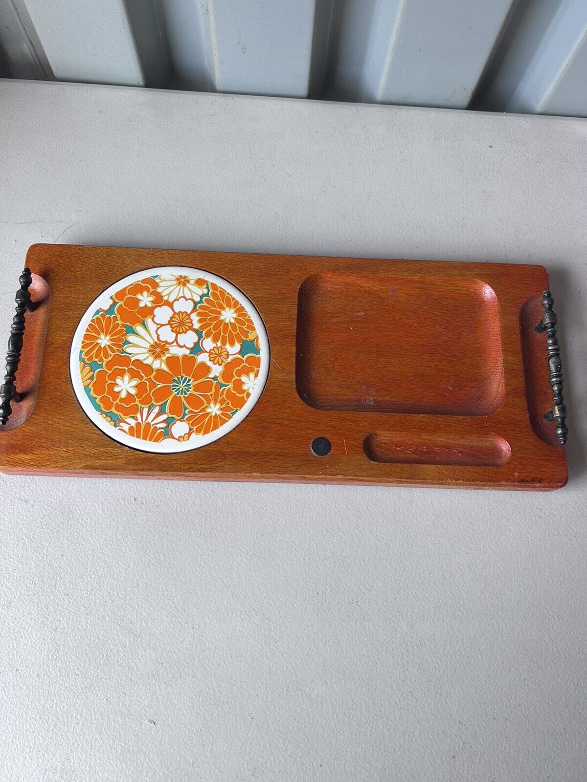 Vintage Wood Ceramic Dinnerware Tray