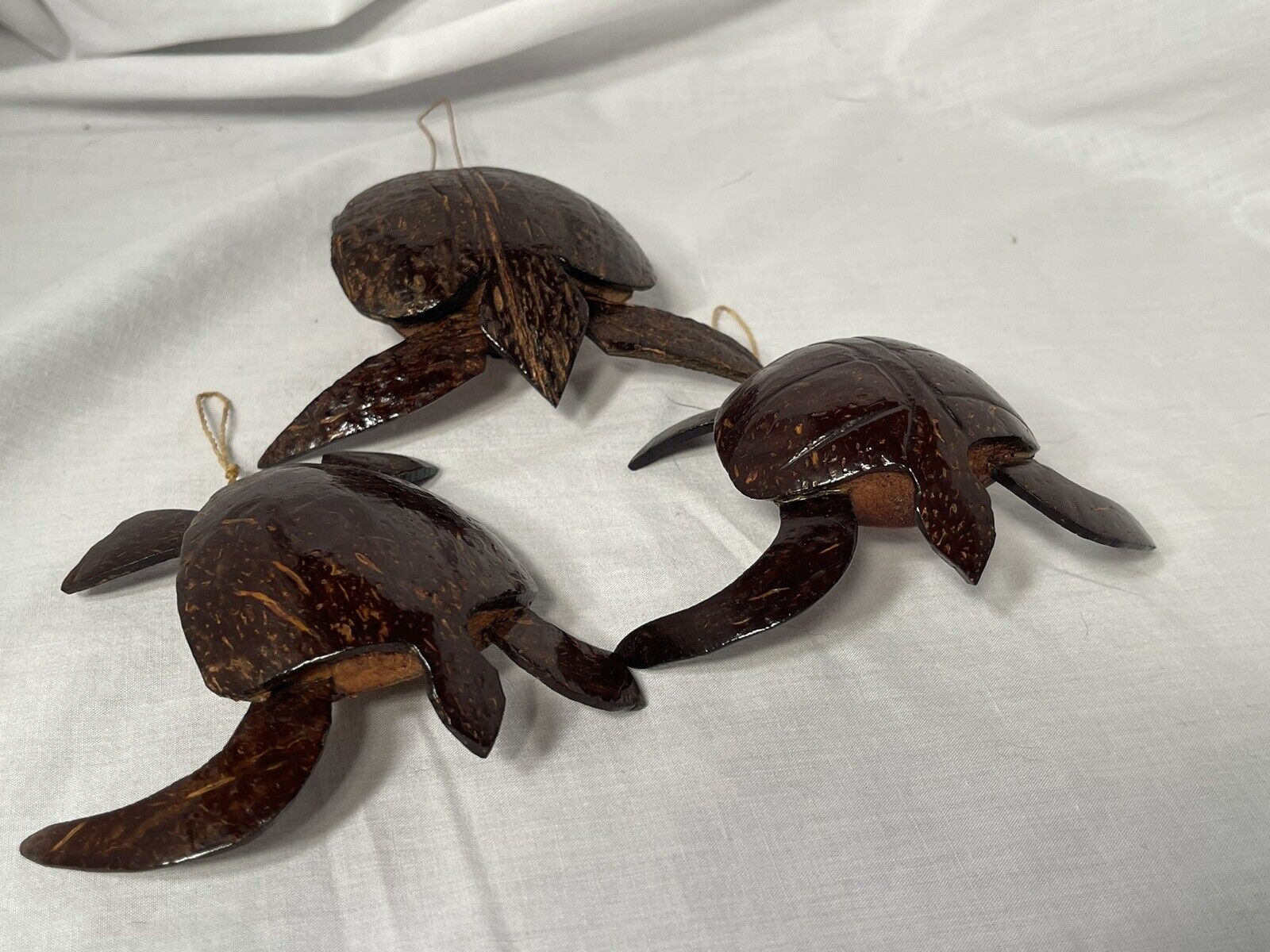 Vtg Iron Wood Sea Turtle Hand Carved High Luster Hangin Figurine  Decor Set Of 3