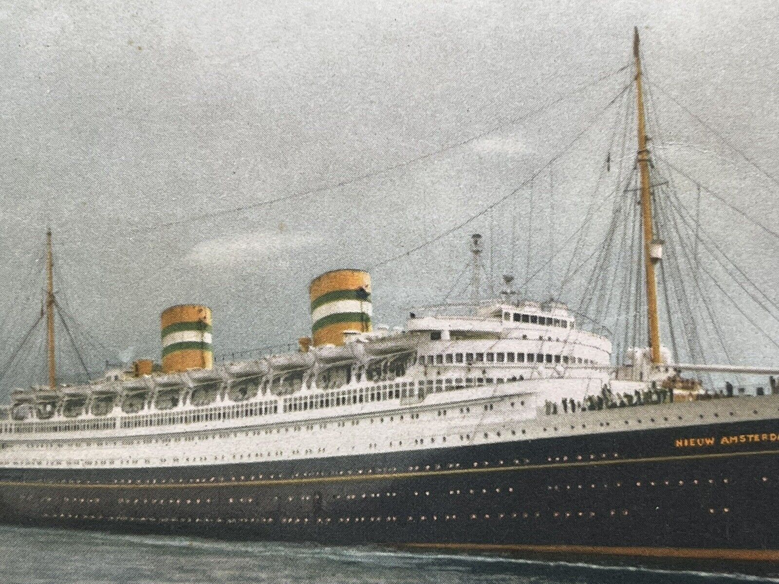 1907-14 Vintage Hand Colored Postcard Steamer Nieuw Amsterdam Greece To USA