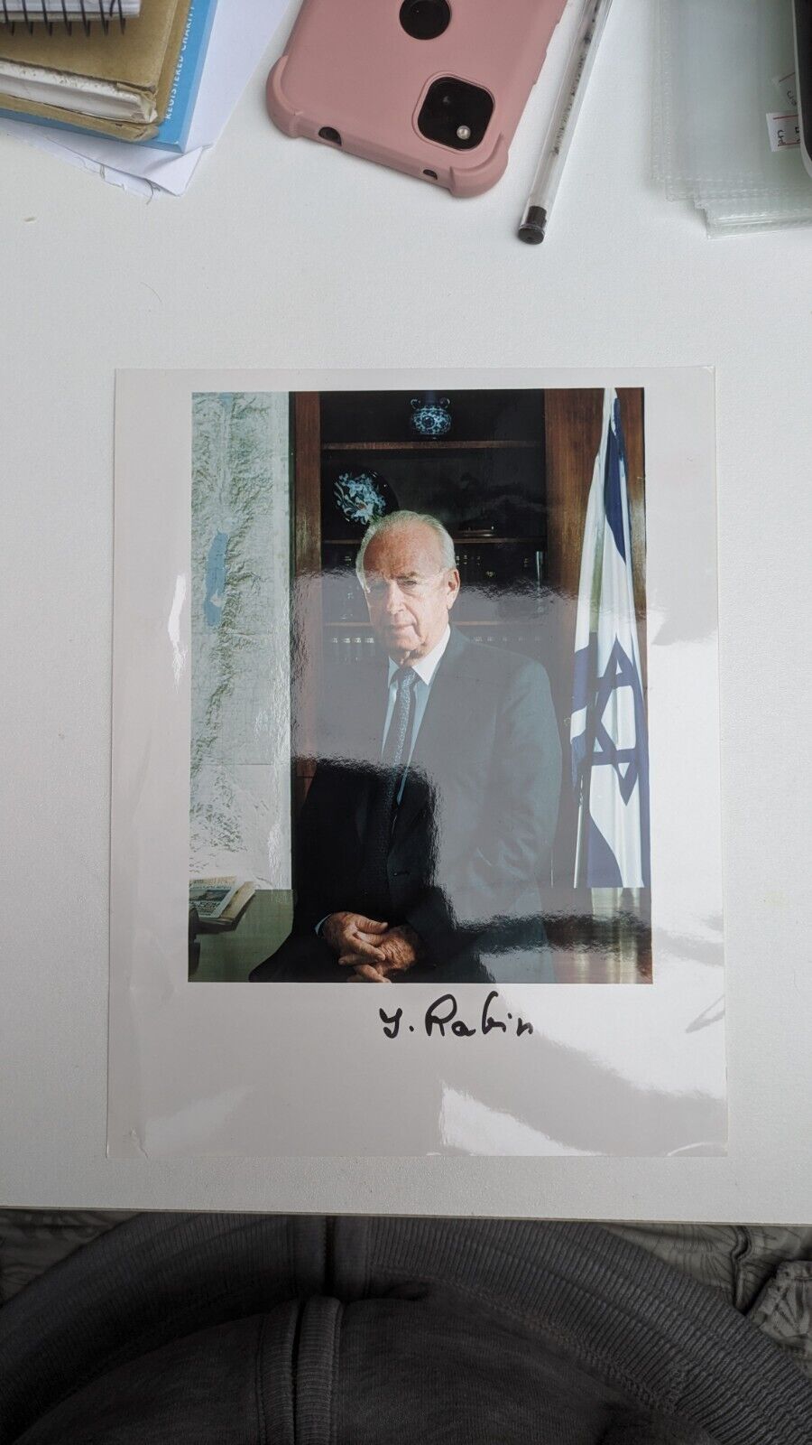 Yitzhak Rabin Hand Signed Photo - Very Rare. Assassinated Israeli Leader. 