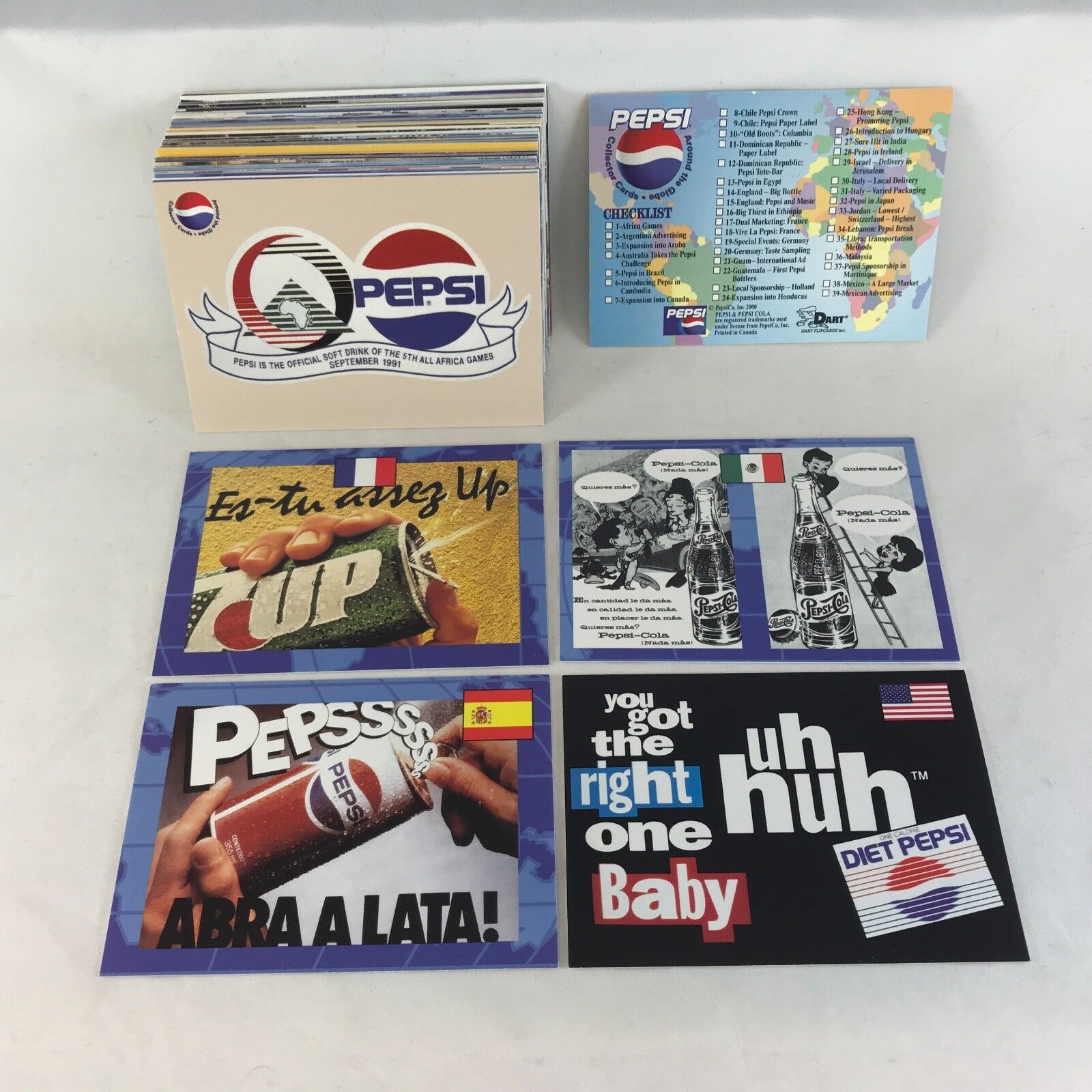 PEPSI-COLA AROUND THE GLOBE Dart Flipcards 2000 Complete Card Set WORLDWIDE ADS