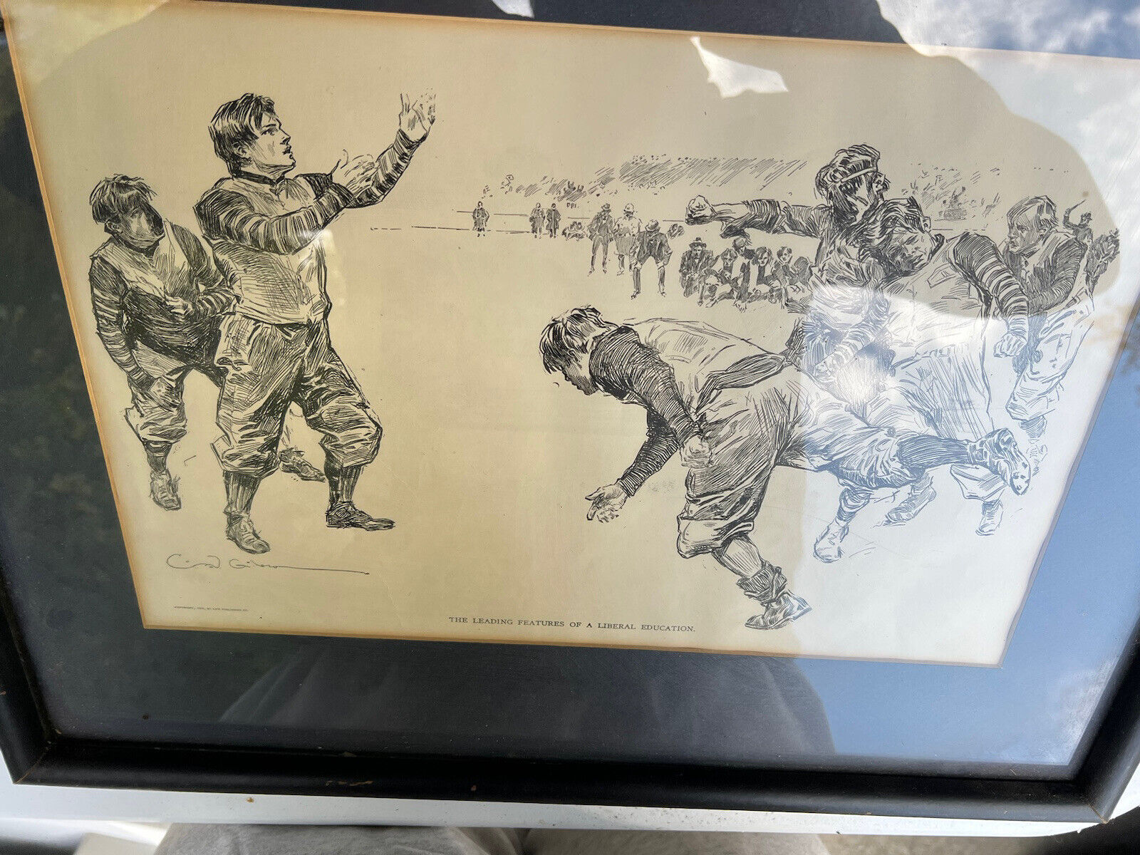 Vintage Football 1891 Photograph Drawing Framed Amazing Condition With Signature