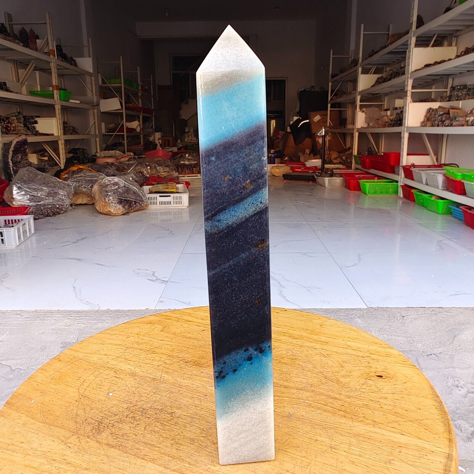 670g Trolleite Crystal Tower Point Obelisk Natural Rare Blue Quartz Healing Z742