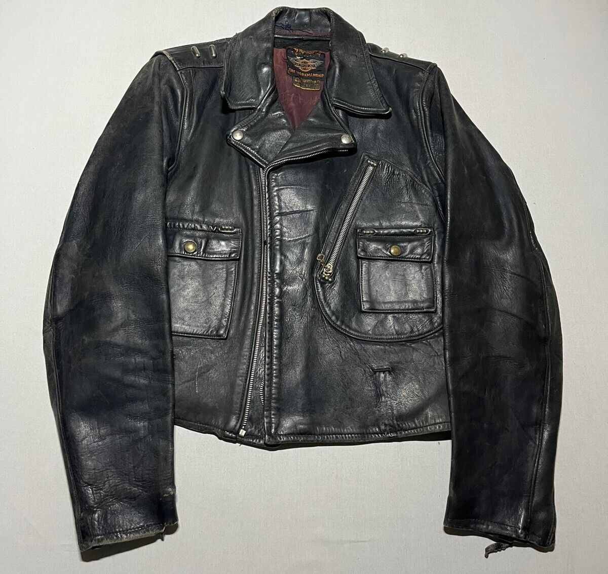 Vintage 50s Harley Davidson D Pocket Horsehide Leather Motorcycle Jacket AO5