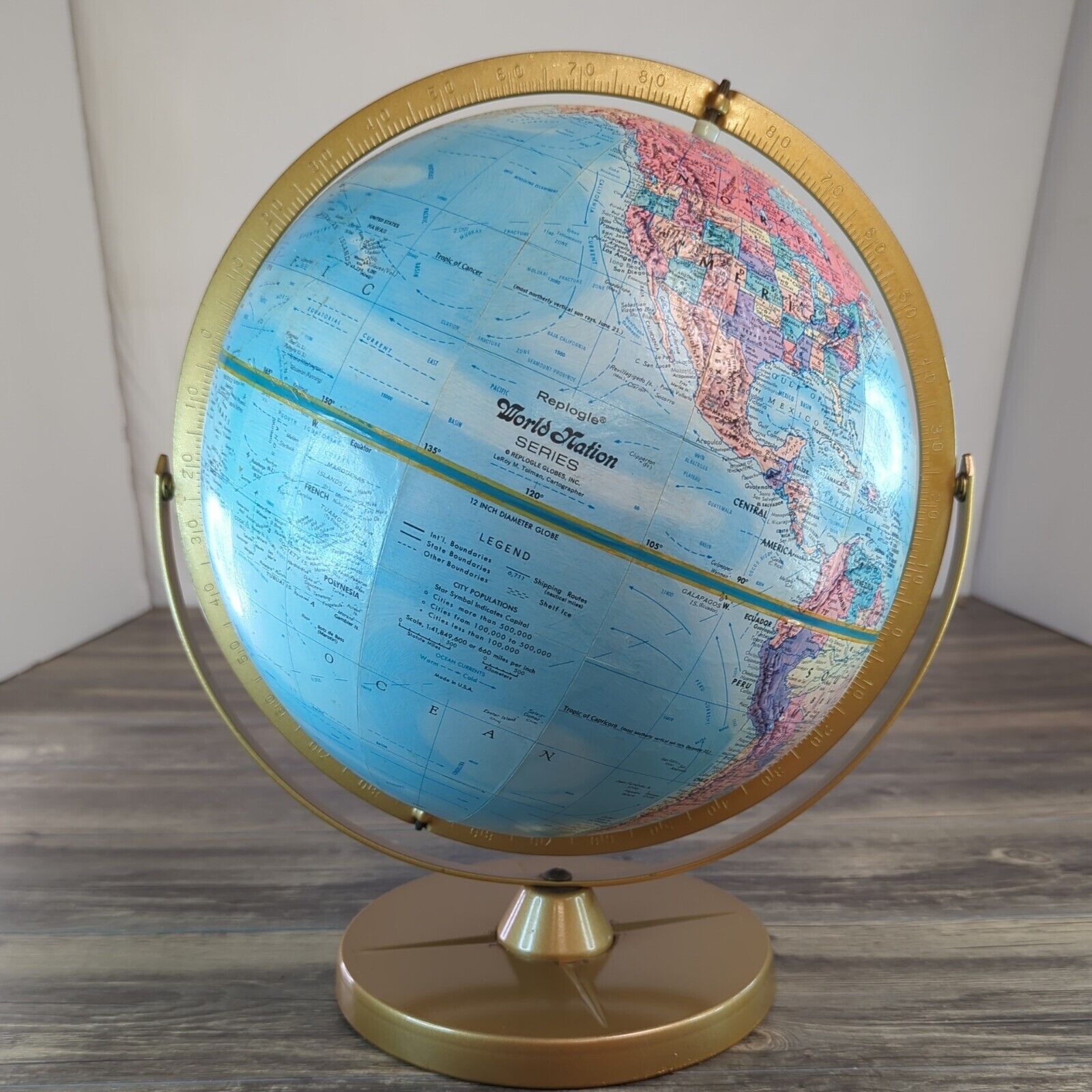 VINTAGE Replogle World Nation Series 12” Globe Raised Relief Leroy M. Tolman 