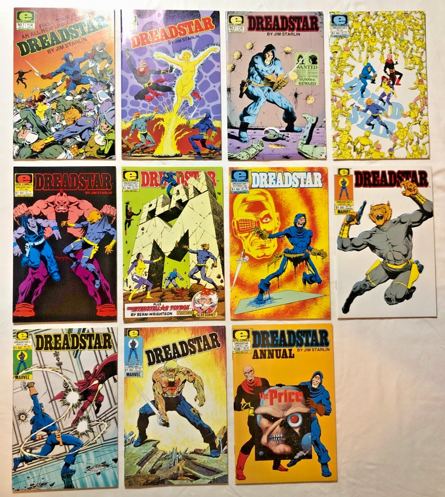 Jim Starlin\'s Dreadstar Lot of Issues 1-10 plus Annual 1 with Issues 1-3 signed