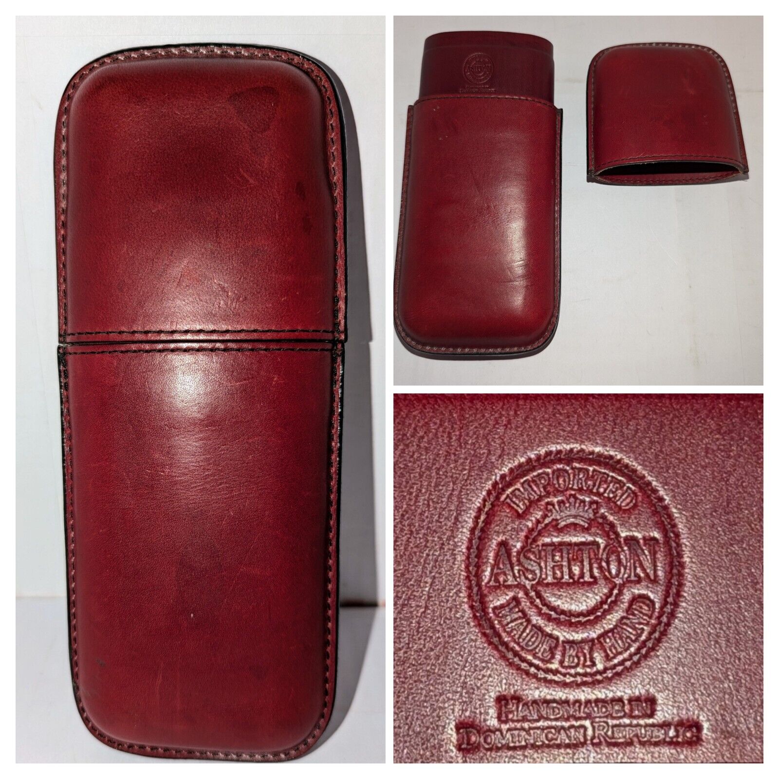 Vtg Ashton Leather Cigar Case Burgundy Dominican Republic A+ Condition RARE Gem
