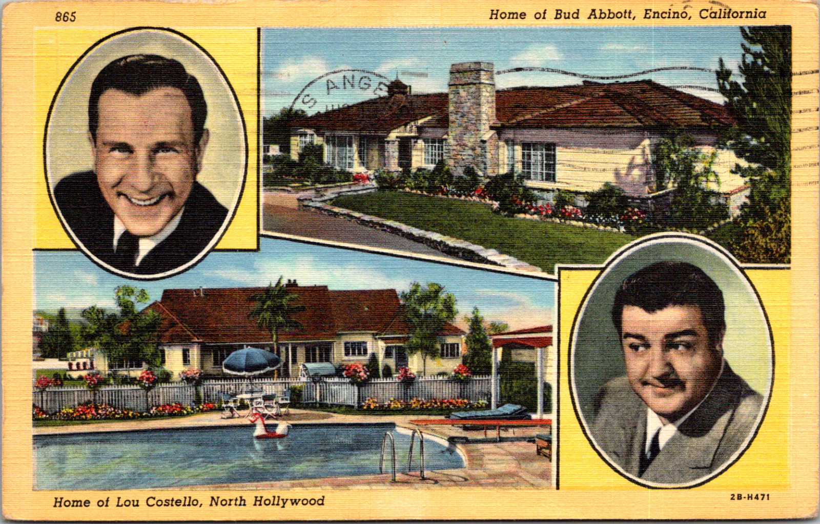 Encino, Hollywood California CA Home of Bud Abbot Lou Costello Vintage Postcard