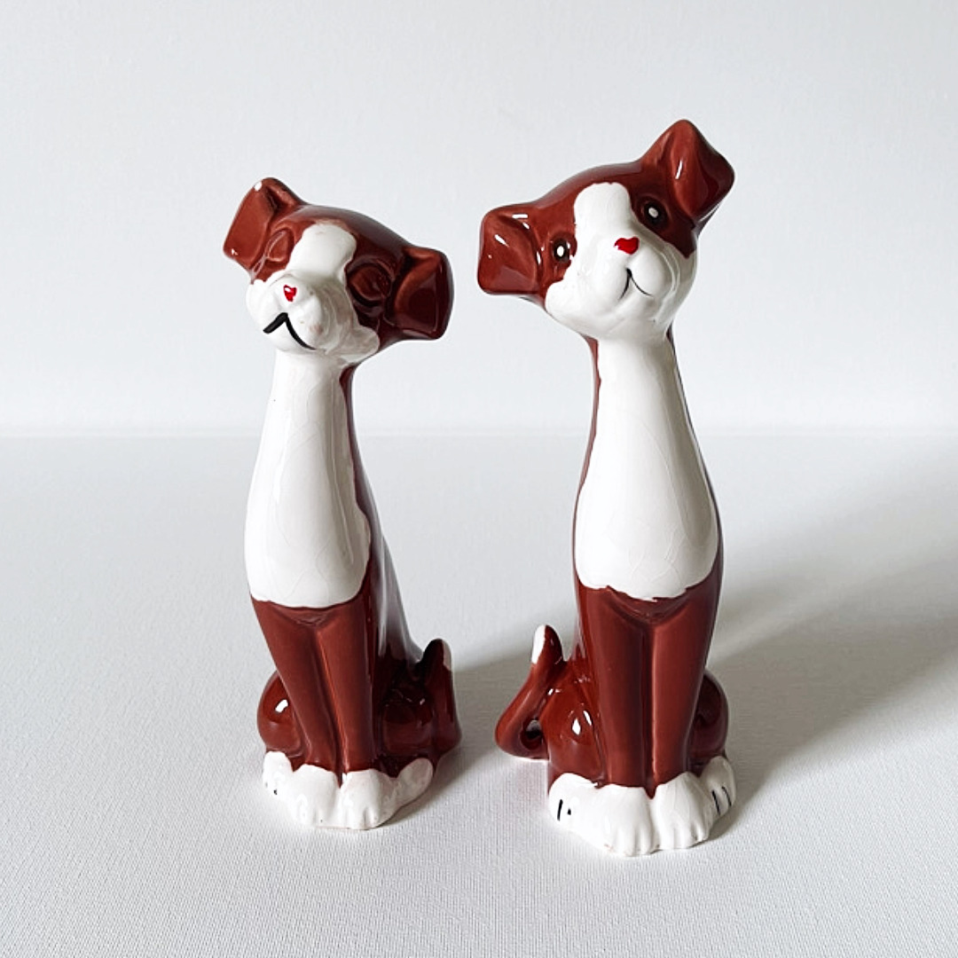 Vintage Ceramic Long Neck Dog Figurines ~ 1950s-60s ~ Mid-Century Kitsch ~ Brown