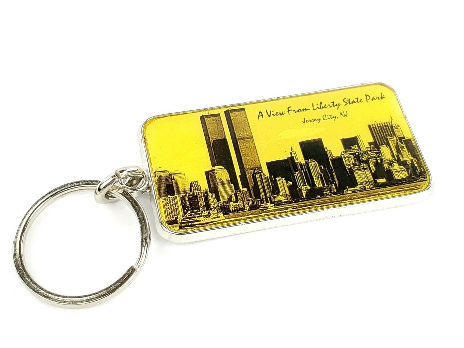 Pre-9/11 World Trade Center Twin Towers Enameled Keychain Key Ring, Jersey City
