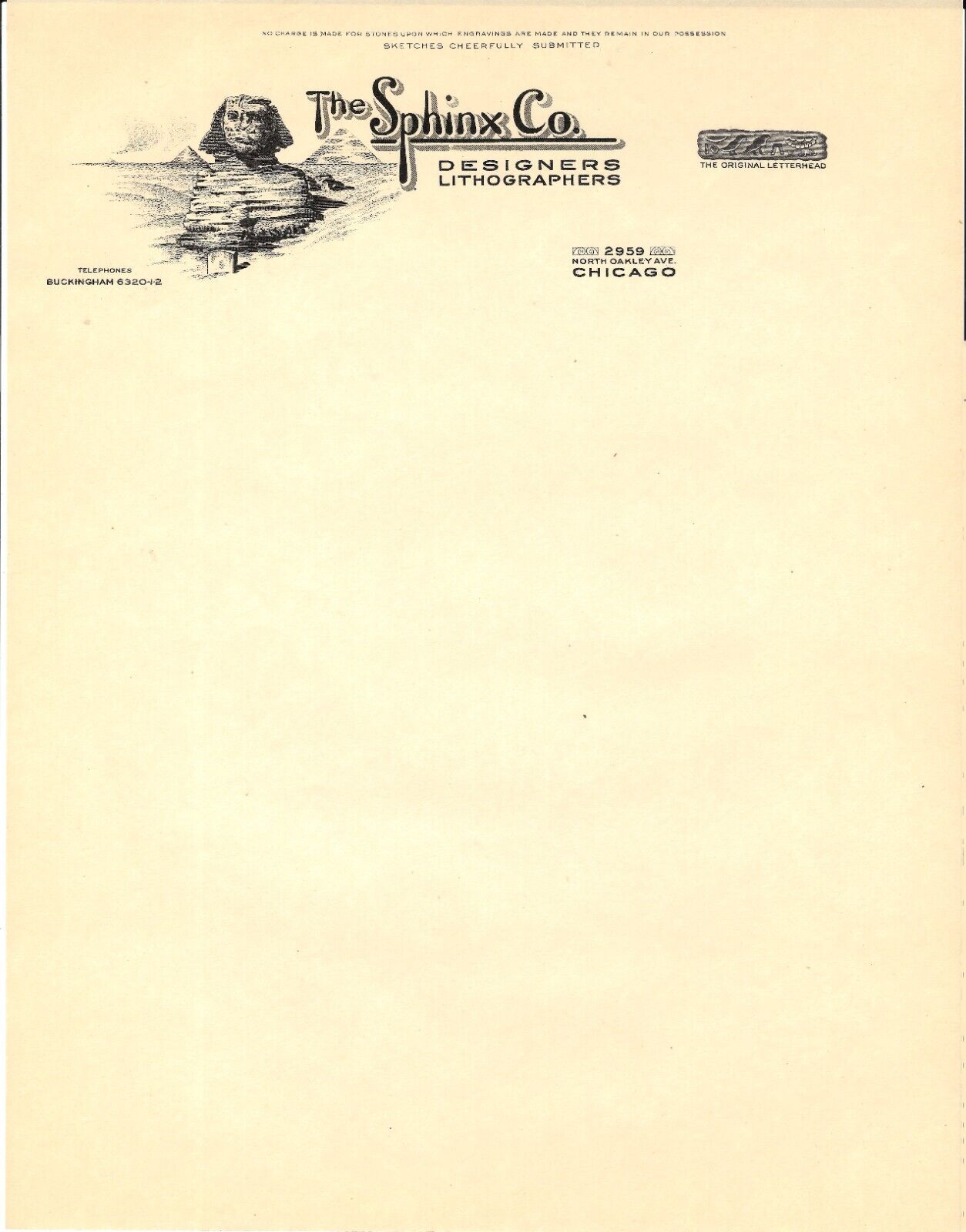 The Sphinx Co. Designers Lithographers Letter Head Blank Chicago Illustrated :D