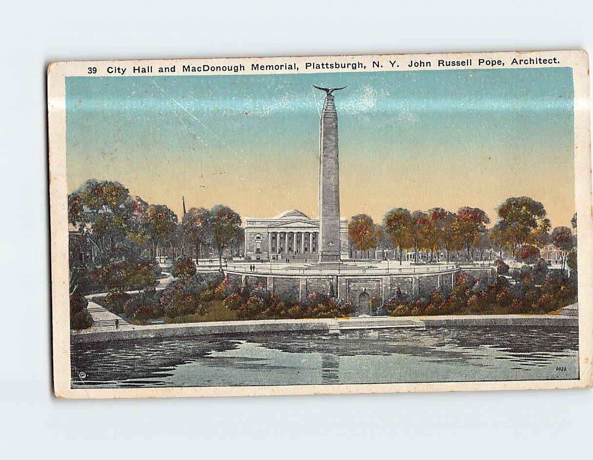 Postcard City Hall & McDonough Memorial Plattsburgh New York USA
