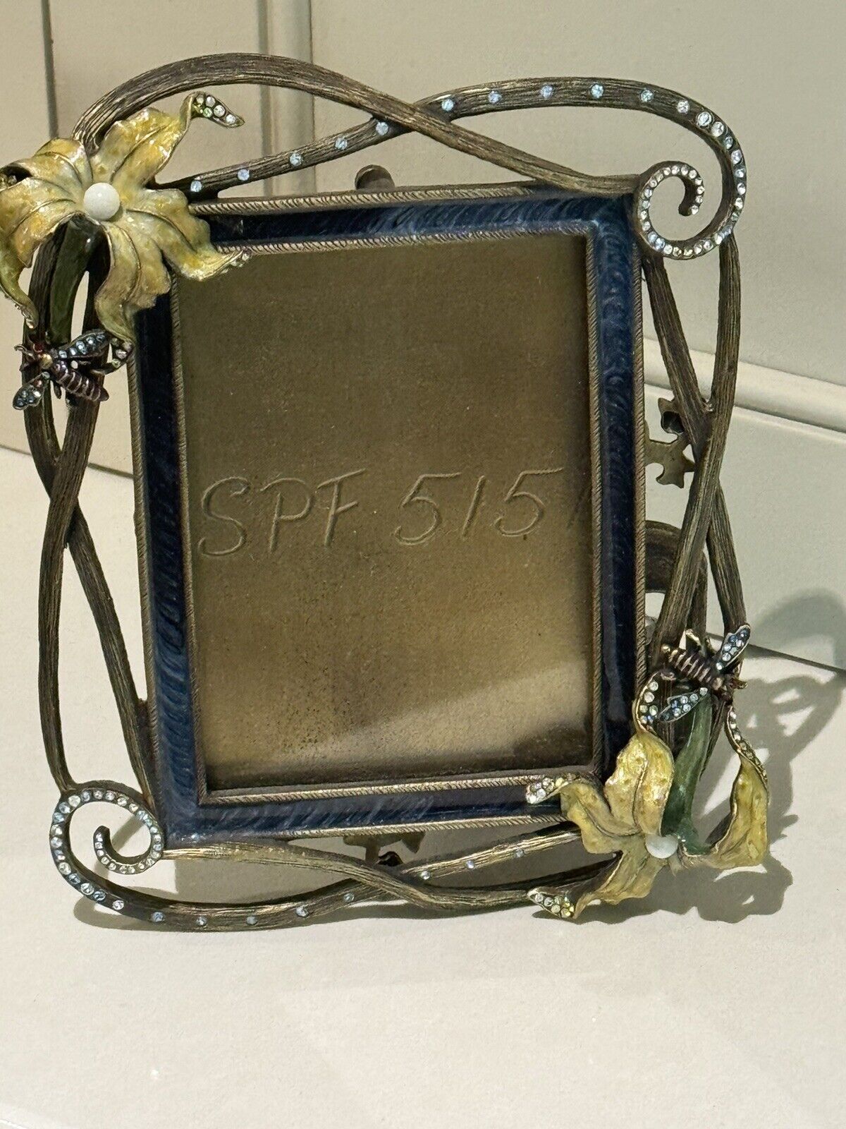 Jay Strongwater Lily Flowers & Bees Picture Frame Swarovski Crystals & Enamel