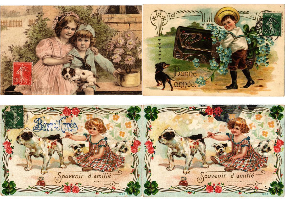 DOGS WITH CHILDREN 24 Vintage Postcards Mostly EMBOSSED (L6123)