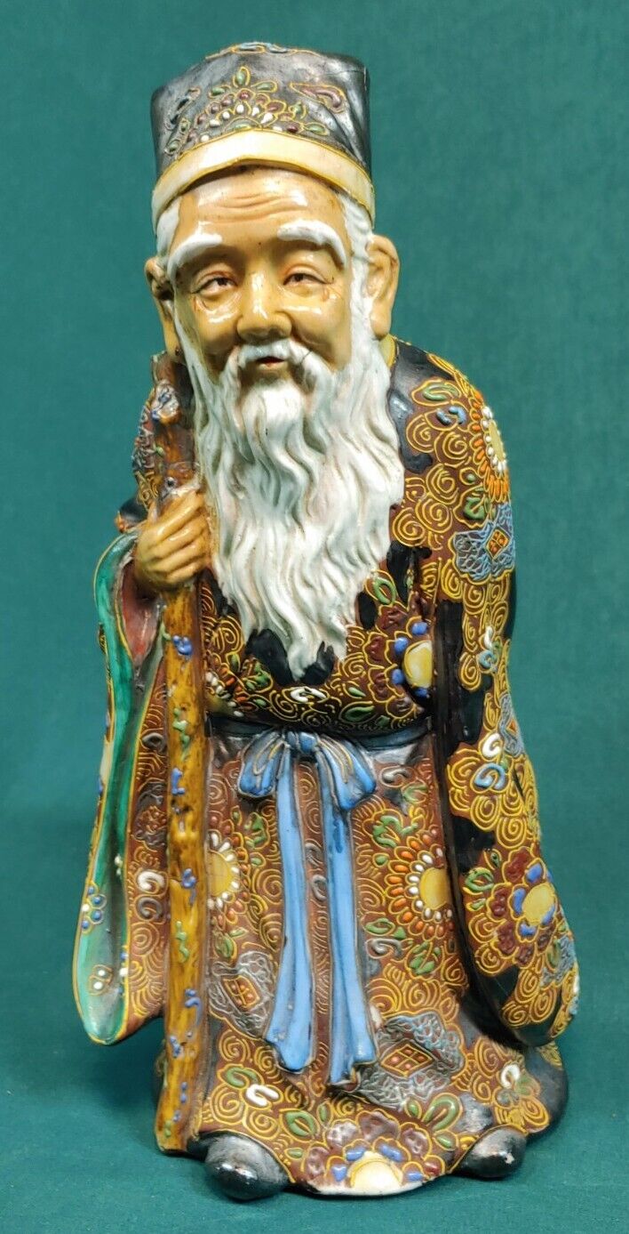 Old Vintage Japanese Asian Art Pottery Jurojin Figure Statue Sculpture Japan 