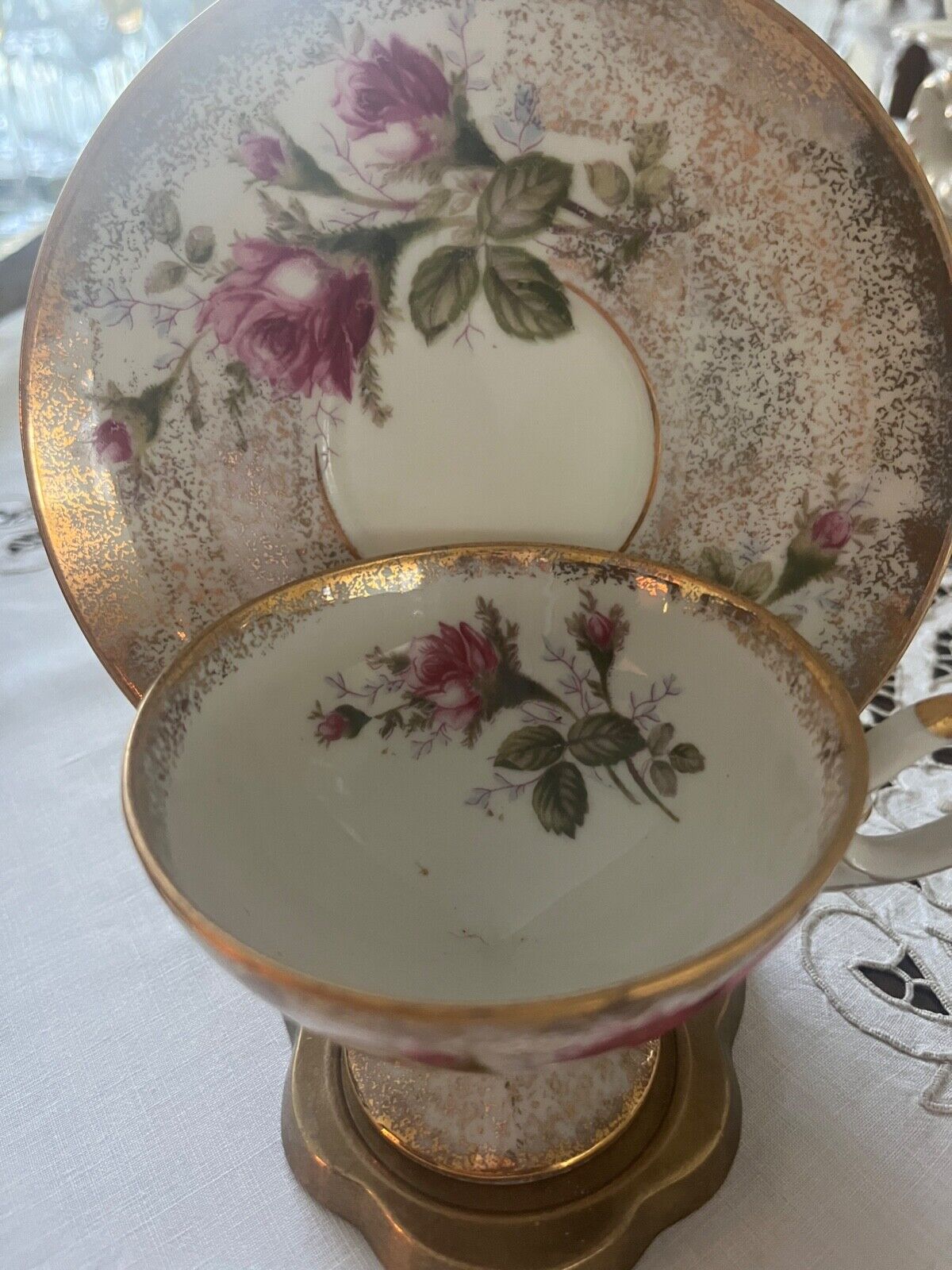 Royal Halsey Tea cup & Saucer Set Vintage Very Fine China Pink and Gold Gilt