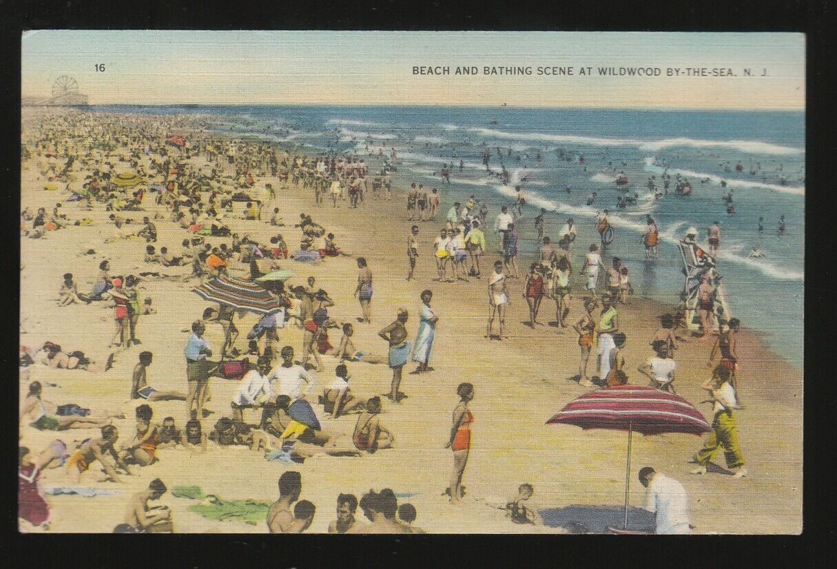 [77136] 1947 POSTCARD showing BEACH & BATHING SCENE at WILDWOOD BY-THE-SEA, N.J.