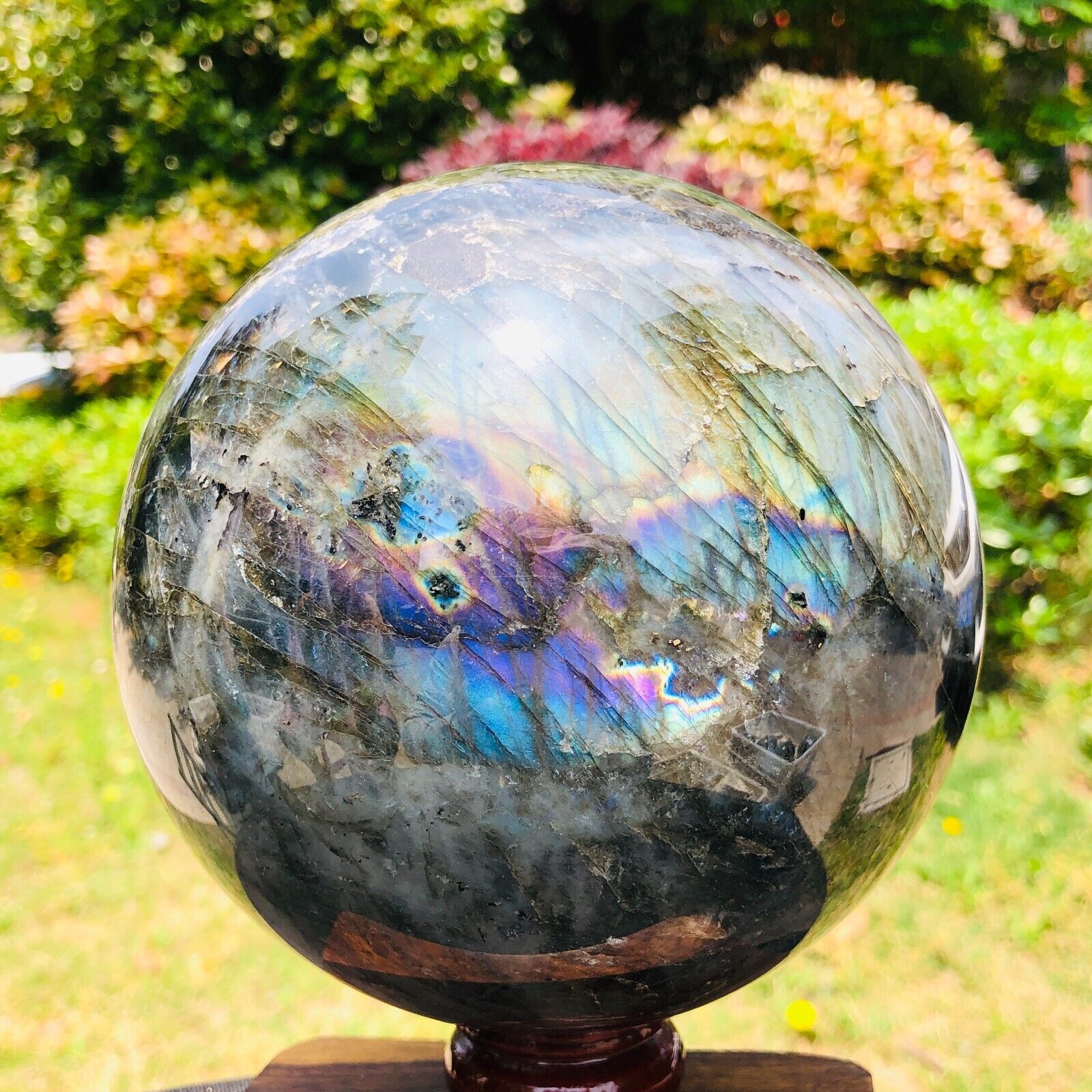 8.86LB Natural labradorite ball rainbow quartz crystal sphere gem reiki healing