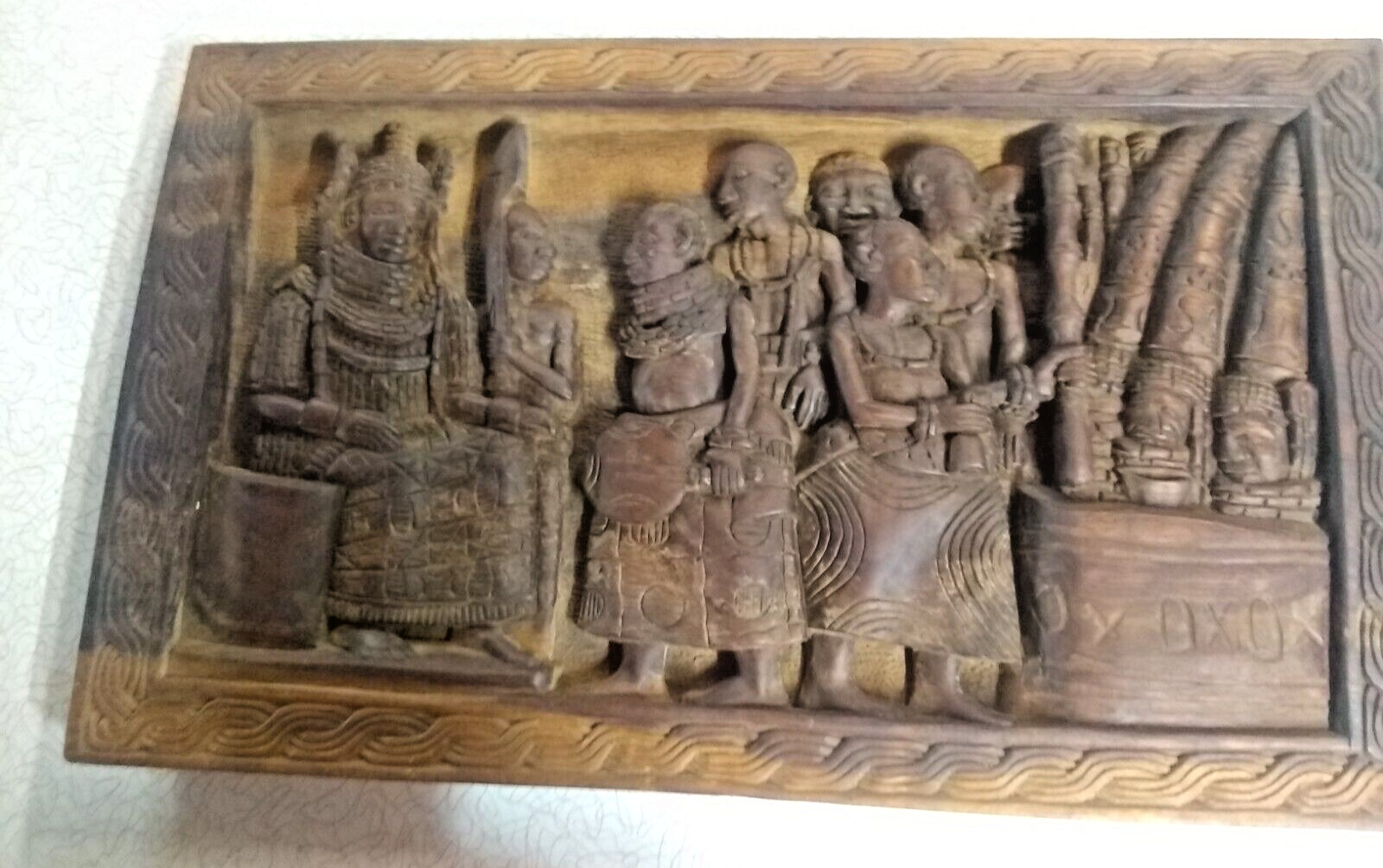 Vintage & Rare  African Tribal Relief Expertly Carved Wood Panel Storyboard