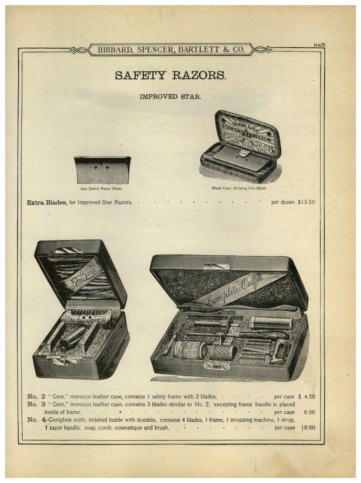 1899 PAPER AD 4 PG Improved Star Safety Razor The Gem Howard Strop Strap