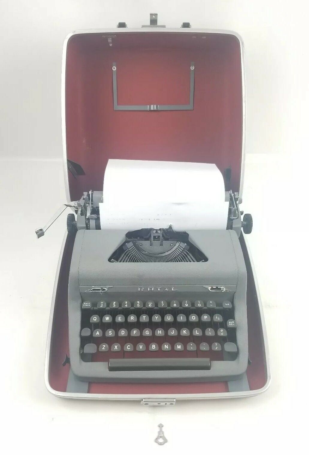 Vintage 1940s Royal Quiet De Luxe Grey Typewriter w/ Original Locking Case + Key