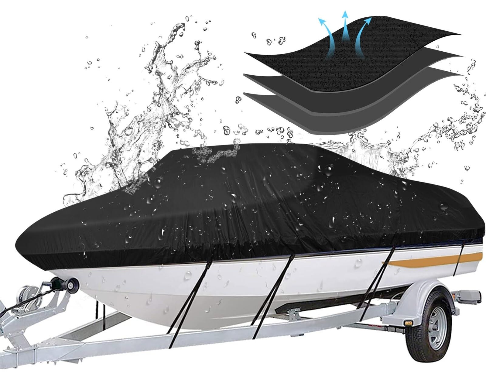 iCOVER Trailerable Boat Cover- 14\'-16\' Waterproof Heavy Duty Marine Grade Can...