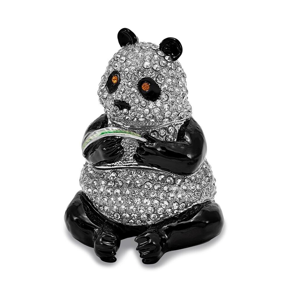 Bejeweled Panda w/ Leaf Trinket Box