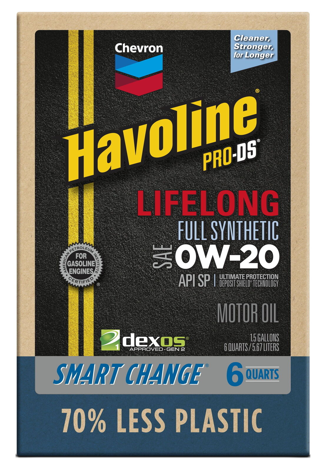 Chevron Havoline Lifelong 0W-20 Full Synthetic Motor Oil, 6 Quarts