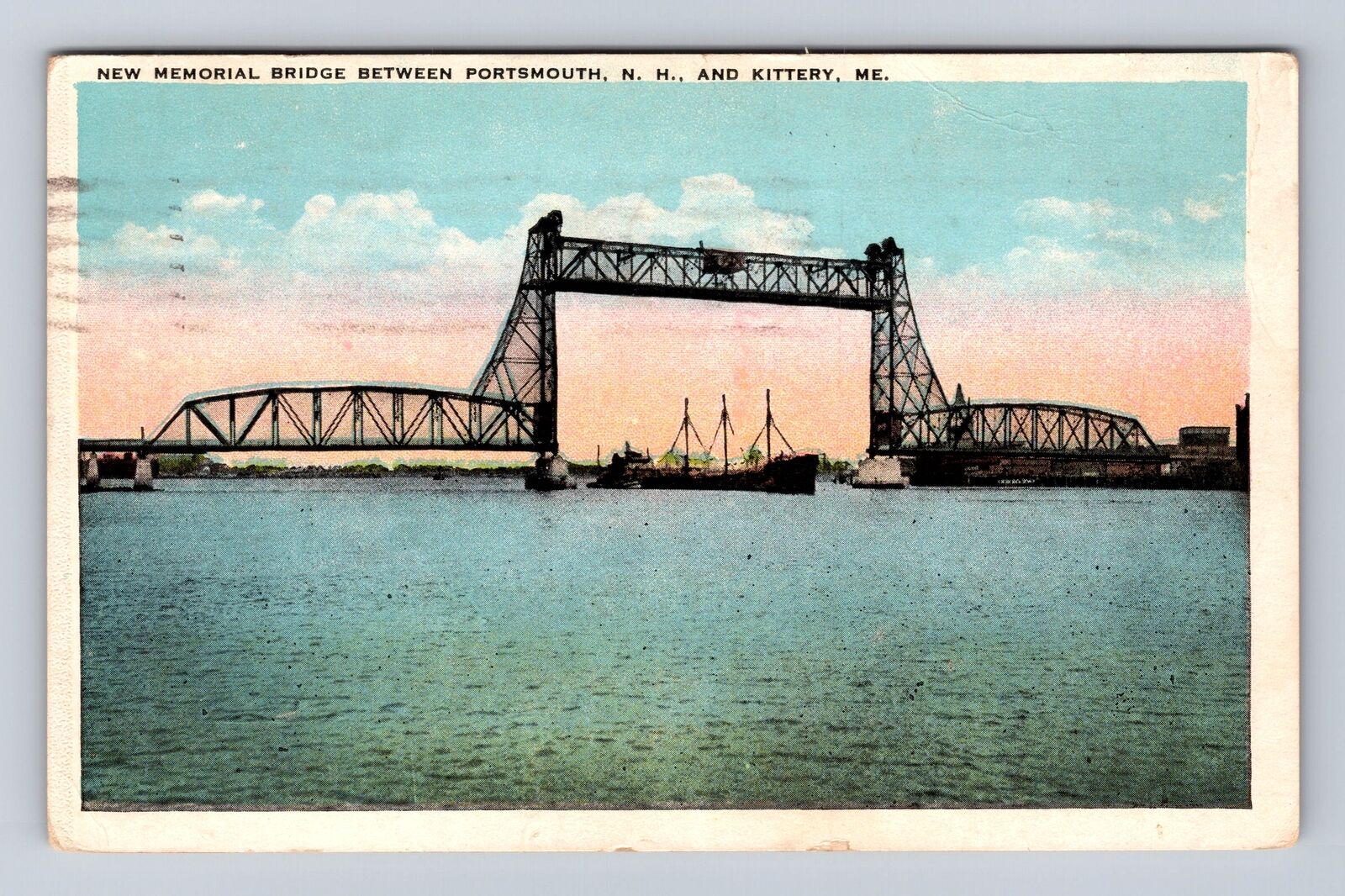 Kittery ME-Maine, New Memorial Bridge, Antique Vintage Souvenir Postcard