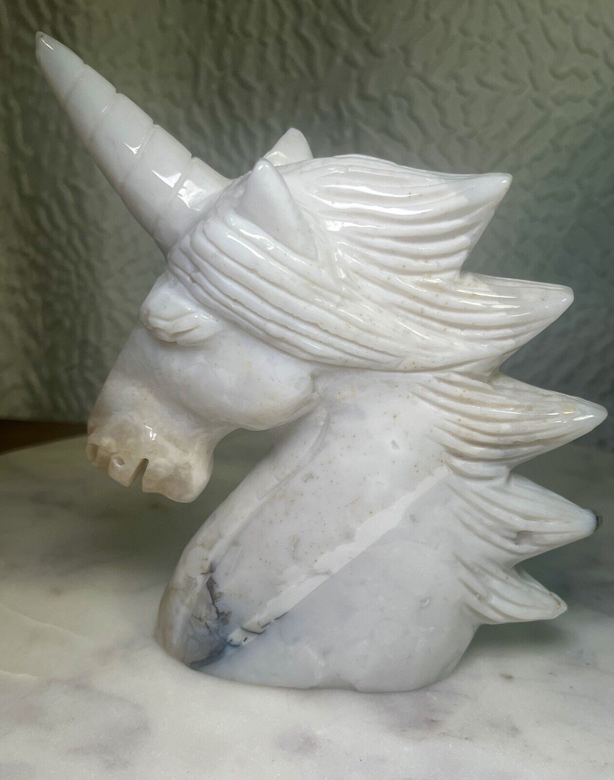 Rare White Agate Unicorn with Druzy - Crystal Decor 5.5”