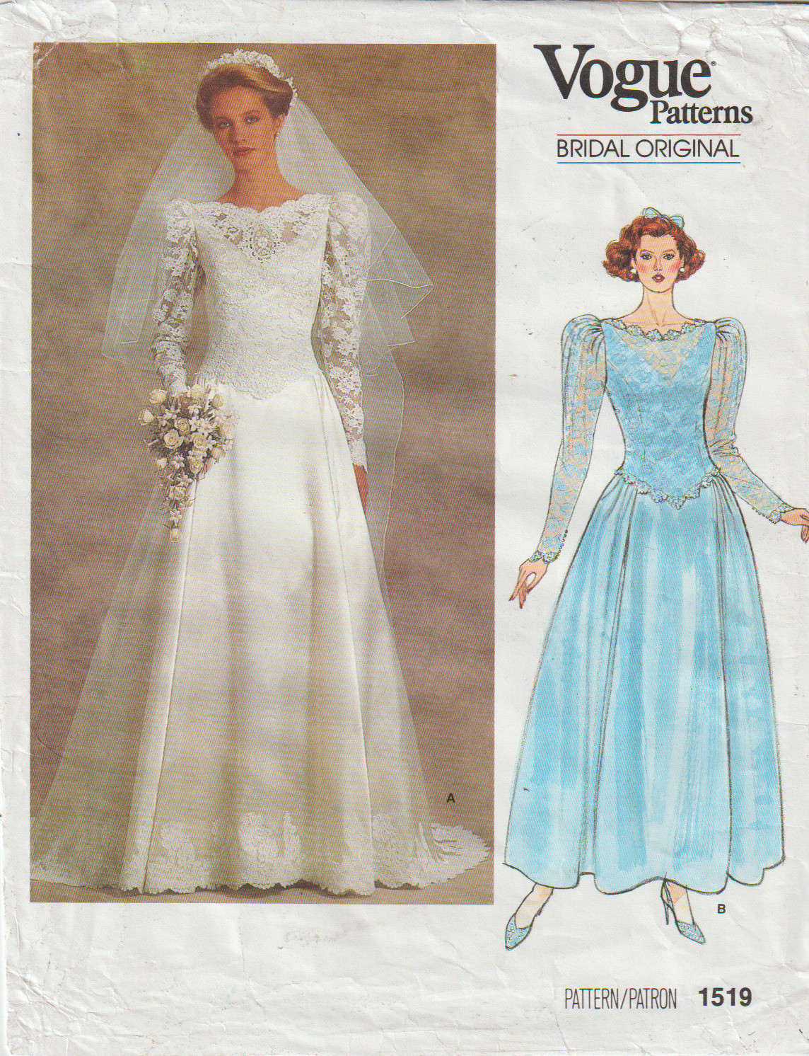 Vogue Bridal Original 1519 ©1985 Misses and Petite Bridal Gown, Size 12, FF