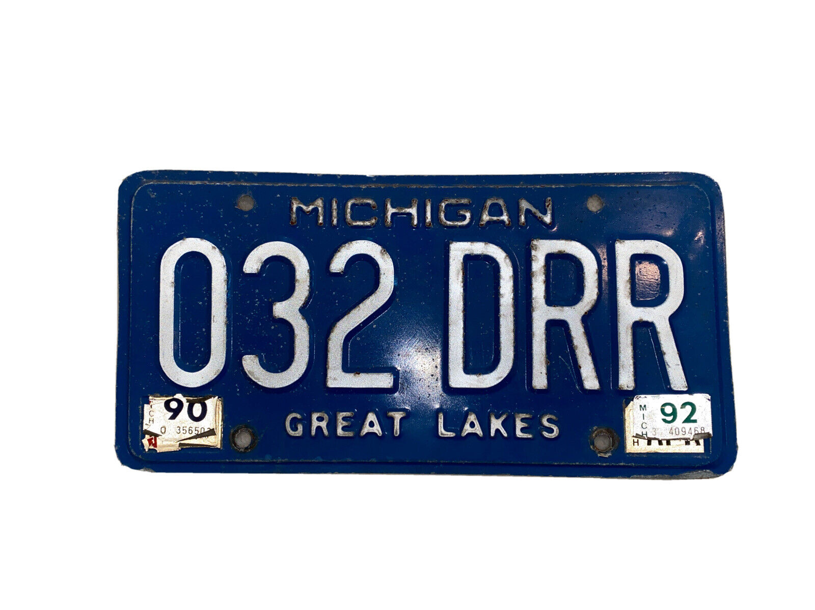 1992 Michigan License Plate Great Lakes Blue # 032 DRR