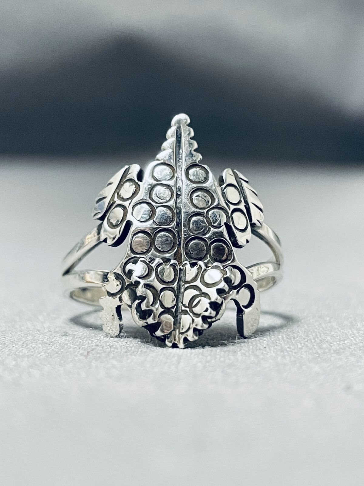 OUTSTANDING NAVAJO STERLING SILVER TOAD RING
